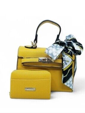 Yellow Scarf Top Handle Mini Satchel  wallet set